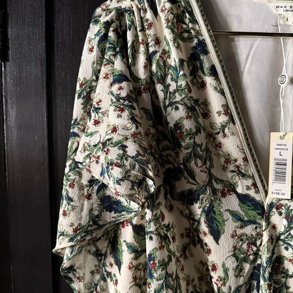 NWT Max Studio green and cream flutter sleeve floral tiered maxi dress - Picture 6 of 14